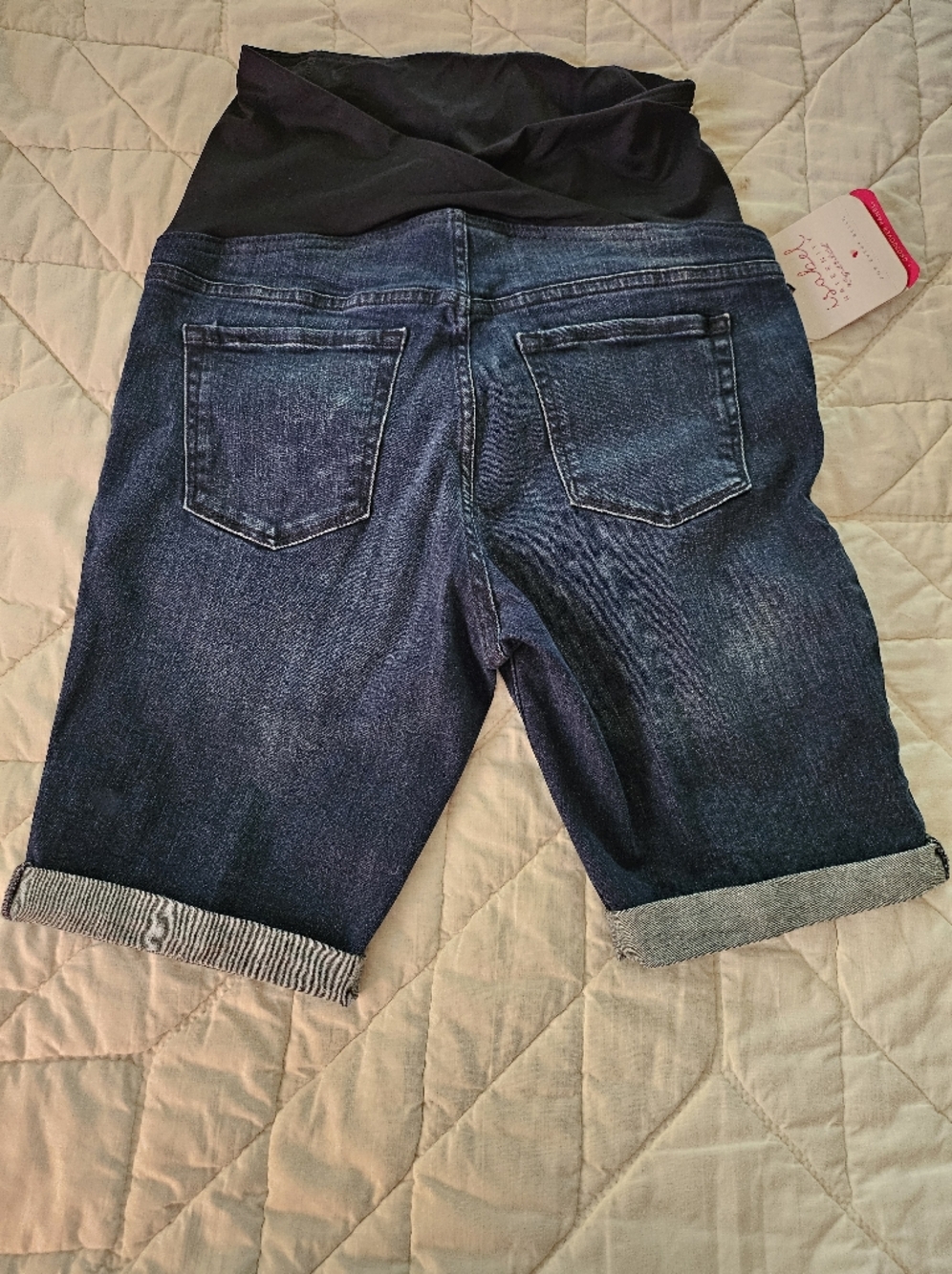 Isabel Maternity Bermuda Shorts- Crossover Panel Dark Wash - Size 6 - Picture 2 of 8